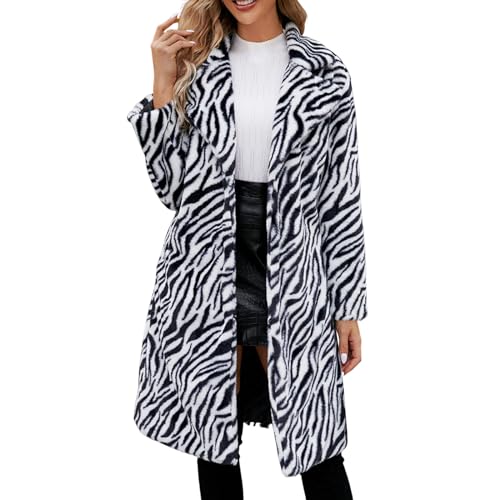 Duohropke Leopard Damen Lang Teddy Winter Warm Kapuzenjacke Outwear Langarm Wintermantel Plüsch Mantel Mit Taschen Oversize Damen Warme Kunstpelzmantel Jacke Winter Oberbekleidung von Duohropke