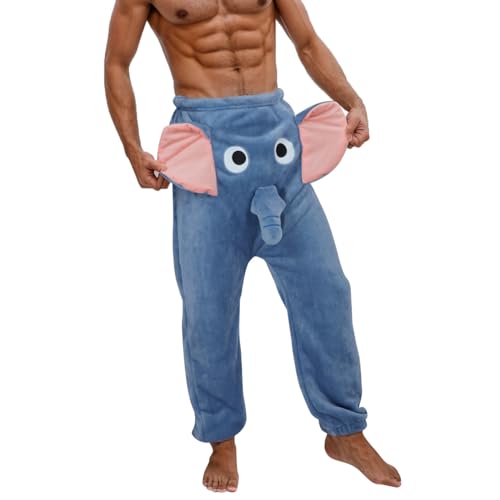 Duohropke Lustig Schlafanzughose Herren Lang Elefant Hose mit Rüssel Couple Flying Elephant Shorts Fun Nachtwäsche Warme Freizeithose Home Haushose von Duohropke