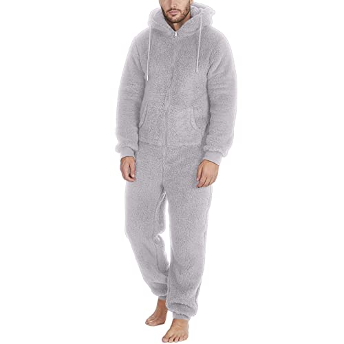 Duohropke Men's One-Piece Pyjamas, Sleepsuit, Herren Paar Reißverschluss Warm Plüsch Overall, Herren Jumpsuit Teddy Fleece Onesie Herren Einteiler Schlafanzug Warm Plüsch Overall Lang Pyjama von Duohropke