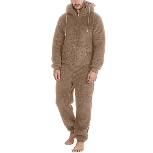 Duohropke Men's One-Piece Pyjamas, Sleepsuit, Herren Paar Reißverschluss Warm Plüsch Overall, Herren Jumpsuit Teddy Fleece Onesie Herren Einteiler Schlafanzug Warm Plüsch Overall Lang Pyjama von Duohropke