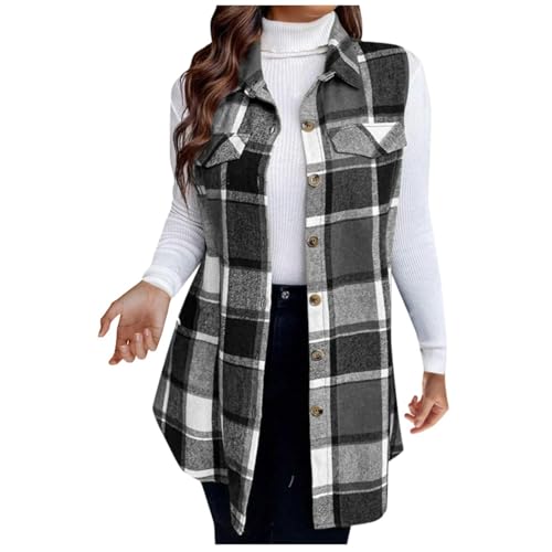 Duohropke Modische Damen-Weste Kariert ärmellos Lässig Bequem Mit Knopfverschluss Sleeveless Cardigan Weste Lightweight Warm Button Weste von Duohropke