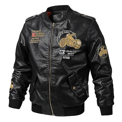 Duohropke Motorrad Jacken Herren Leder Lederjacke Herren Biker Style Held Classic Bikerjacke Übergangsjacke Vintage Kunstlederjacke Mit GüRtel Rockerjacke Revers Rocker Punk Motorradjacke Winterjacke von Duohropke