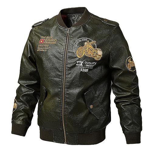 Duohropke Motorrad Schutzjacke Motocross Für Damen Und Herren, Lederjacke Herren Vintage Thermo Lederjacke Mit Stehkragen Viele Taschen Motorradjacke von Duohropke