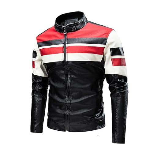 Duohropke Motorradjacke Herren Sportlich Leicht Motorrad Wasserdicht Leather Jacket College Jacke Vintage Winter Biker Schwarz Lederjacke Übergangsjacke Slim Fit Braun Dünn Mit Kragen Bikerjacke von Duohropke