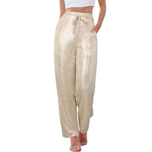 Duohropke Pailettenhose für Damen Glitzer Pailletten Funkelnde Hose Glitzer Hosen Silberne Leggings Metallisch Glänzende Hose von Duohropke