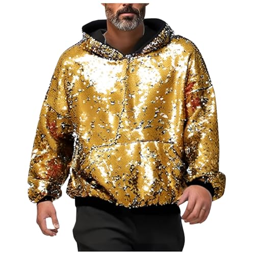 Duohropke Pailletten Kapuzenpullover Herren Casual Pullover Hoodie Metallic Glitzer Sequin Kapuzenpulli Glitzer Schlank Fit Hoodie Karneval Kostüm für Party Tanzen Disco von Duohropke
