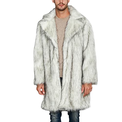 Duohropke Pelzmantel Herren Lang Fellmantel Kunstfell Plüsch Winterjacke Warm Mantel Pelzjacke Langarm Revers Faux Pelz Jacke Lose Cardigan Felljacke Wintermantel von Duohropke