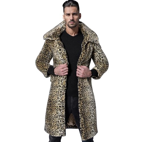 Duohropke Pelzmantel Herren Lang Fellmantel Kunstfell Plüsch Winterjacke Warm Mantel Pelzjacke Langarm Revers Faux Pelz Jacke Lose Cardigan Felljacke Wintermantel von Duohropke