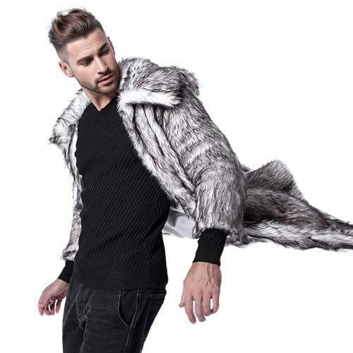 Duohropke Pelzmantel Herren Lang Fellmantel Kunstfell Plüsch Winterjacke Warm Mantel Pelzjacke Langarm Revers Faux Pelz Jacke Lose Cardigan Felljacke Wintermantel von Duohropke