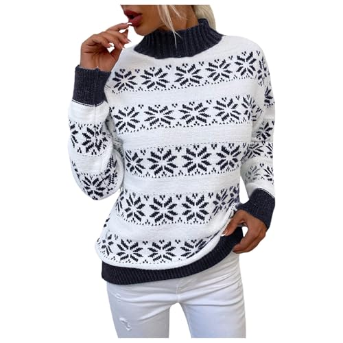Duohropke Pullover Damen Norwegermuster Pulli Rundhals Langarm Pullover mit Geripptem Outdoor Freizeit Feinstrickpullover Elegant Rollkragen Kuscheliger Pulli Duohropke Pullover Damen Norwegermuster Pulli Rundhals Langarm Pullover mit Geripptem Outdoor Freizeit Feinstrickpullover Elegant Rollkragen Kuscheliger Pulli von Duohropke