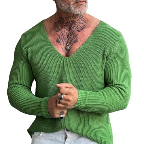 Duohropke Pullover Herren Ohne Kapuze Techwear Hip Hop Long Sleeve V Neck Oversized Strickpullover Winterpullover Herren Spleißen Streetwear von Duohropke