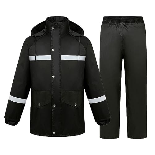 Duohropke Regenanzug für Herren und Damen, schwer, wasserdicht, Regenmantel (Jacke + Hose) Sets winddichte Kapuze Regenbekleidung Arbeitskleidung von Duohropke