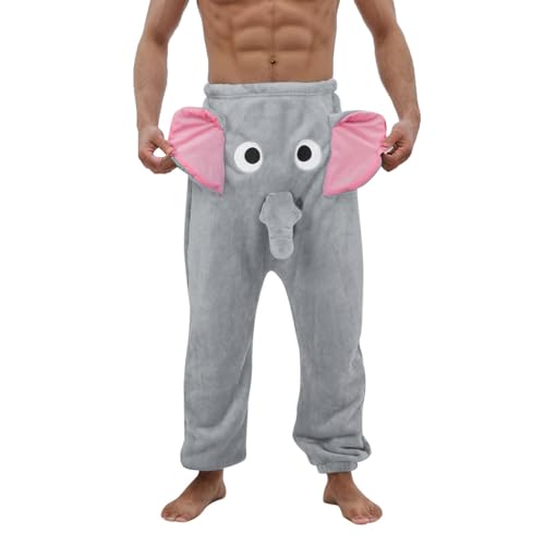 Duohropke Schlafanzughose Herren Lustig Elefant Pyjamahose Couple Flying Elephant Shorts mit Rüssel Fun Nachtwäsche Warme Freizeithose Thermohose von Duohropke