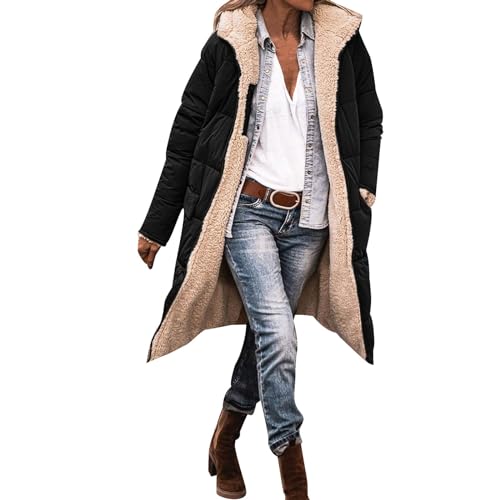 Duohropke Sherpa Jacken für Damen,Wendemantel für Damen,Damen 2023 Herbst Mode Mäntel,Damen Zip Up Warm Fleece Mäntel mit Reißverschluss Casual Loose Fleece Lange Kapuzenjacken Oberbekleidung von Duohropke