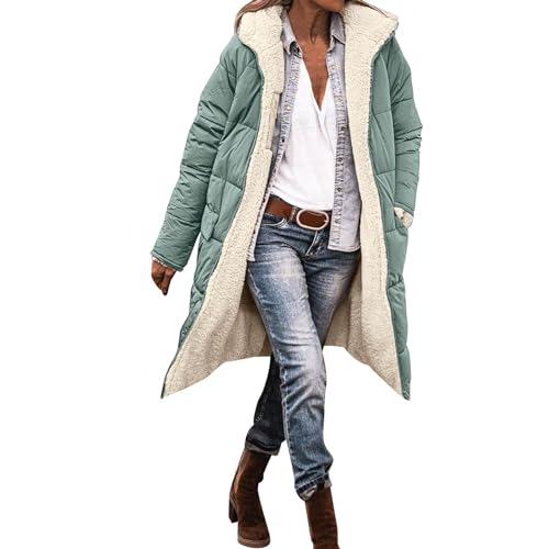 Duohropke Sherpa Jacken für Damen,Wendemantel für Damen,Damen 2023 Herbst Mode Mäntel,Damen Zip Up Warm Fleece Mäntel mit Reißverschluss Casual Loose Fleece Lange Kapuzenjacken Oberbekleidung von Duohropke