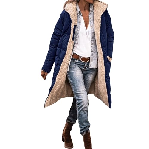 Duohropke Sherpa Jacken für Damen,Wendemantel für Damen,Damen 2023 Herbst Mode Mäntel,Damen Zip Up Warm Fleece Mäntel mit Reißverschluss Casual Loose Fleece Lange Kapuzenjacken von Duohropke