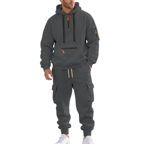 Duohropke Sportanzug Herren Jogginganzug Trainingsanzug Baggy Bequeme Winteranzug 2-teiliges Set mit Hoodie und Sporthose Funky Einfarbig Freizeitanzug 1/4 Reißverschluss Oversize Sportsachen von Duohropke