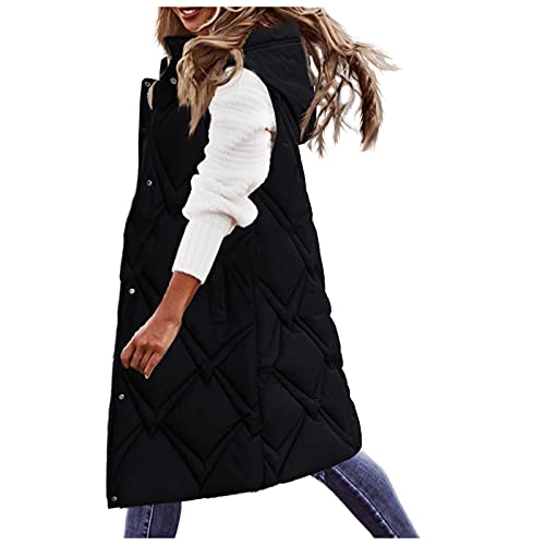 Duohropke Steppweste Damen Lang mit Kapuze Elegant Übergangsjacke Damenwesten Longweste Steppjacke Puffer Leicht Große Größen Winterjacke Herbst Winter Ärmellos Lange Weste Daunenweste von Duohropke