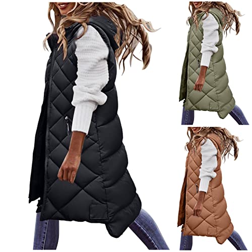 Duohropke Steppweste Damen Lang mit Kapuze Elegant Übergangsjacke Damenwesten Longweste Steppjacke Puffer Leicht Große Größen Winterjacke Herbst Winter Ärmellos Lange Weste Daunenweste von Duohropke