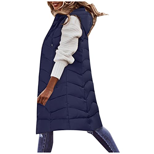 Duohropke Steppweste Damen Lang mit Kapuze Winter Daunenweste Oversize Longweste Übergangsmantel Elegant Herbstmantel Winterjacke Warm Kapuzenjacke von Duohropke