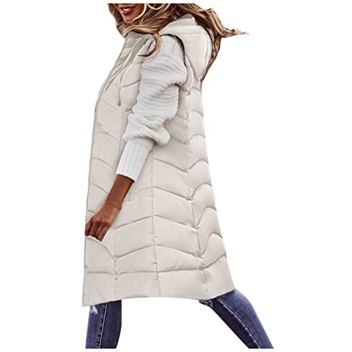 Duohropke Steppweste Damen Lang mit Kapuze Winter Daunenweste Oversize Longweste Übergangsmantel Elegant Herbstmantel Winterjacke Warm Kapuzenjacke von Duohropke