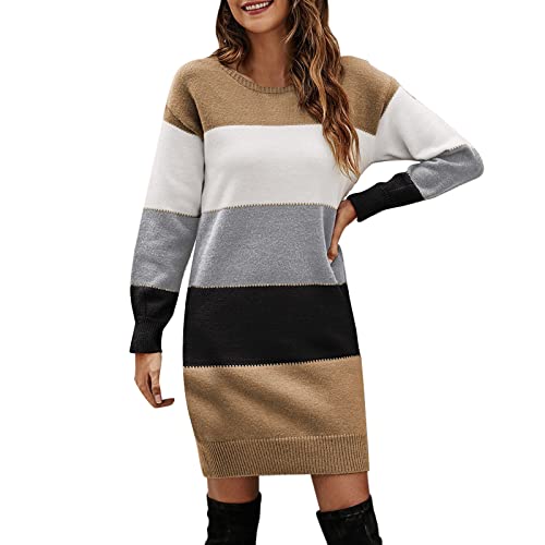 Duohropke Strickkleid Damen Herbst Lang Lässig Elegant Winterkleid Pulloverkleid Winter Lang Stricken Tunika Pulli Kleid Warm Casual Wollkleid Partykleid Pullover für Herbst Winter von Duohropke