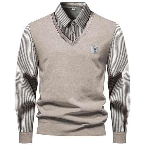Duohropke Strickpullover Herren Fake Zweiteiliges Pullover Basic Strick-Pulli Vintage Regular Fit Strickpullover Revers Einfachheit Modische Freizeitshirt von Duohropke