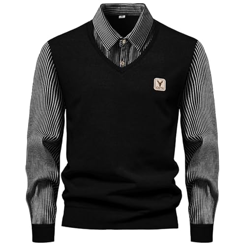 Duohropke Strickpullover Herren Fake Zweiteiliges Pullover Basic Strick-Pulli Vintage Regular Fit Strickpullover Revers Einfachheit Modische Freizeitshirt von Duohropke