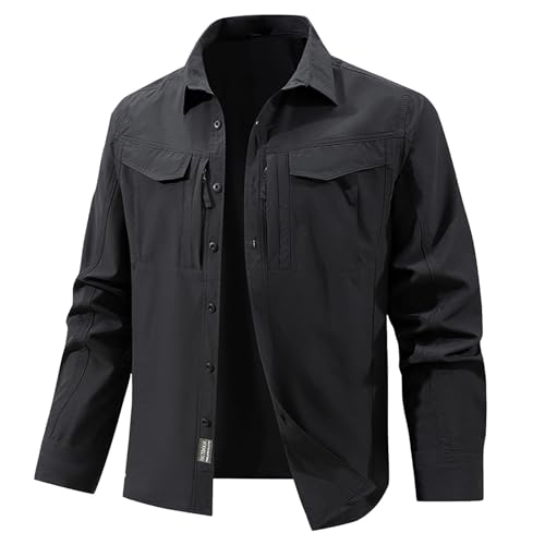 Duohropke Taktisches Hemd Herren Langarm Wandernhemd mit Brusttasche Funktionshemd Atmungsaktiv Safarihemd Button Down Outdoor Arbeitshemd Cargo Shirts Militär Hemden UV Schutz Sportshirt von Duohropke