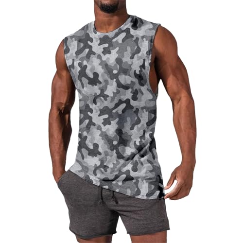 Duohropke Tank Top Herren Camouflage Sport Tanktop Sommer Weste Camo T-Shirt Ärmelloses Muskelshirts Grafik Streetwear Basic Oberteil Tie-Dye Muster Freizeit Unterhemd Tarn BW Achselshirt von Duohropke