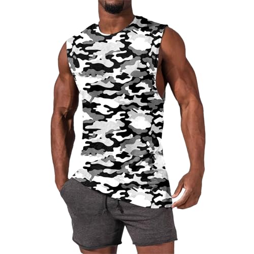 Duohropke Tank Top Herren Camouflage Sport Tanktop Sommer Weste Camo T-Shirt Ärmelloses Muskelshirts Grafik Streetwear Basic Oberteil Tie-Dye Muster Freizeit Unterhemd Tarn BW Achselshirt von Duohropke