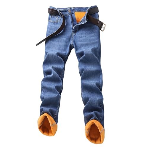 Duohropke Thermo Jeans Herren Fashion Slim Straight Herrenhose Fleece-Thermohose Warm Freizeithose Winterhose Hose mit Taschen Slim Fit Jeans von Duohropke
