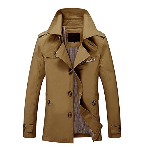 Duohropke Trenchcoat Herren Beige Wollmantel Trench Coat Slim Fit Wollmantel Business Parka Outwear Frühling Lässiger Wintermantel Winddichte Cabanjacke Reißverschluss Jacket von Duohropke