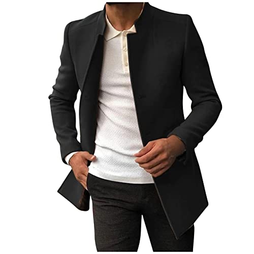 Duohropke Trenchcoat Herren Lang Schwarz Windbreaker Revers Lange Jacke Mantel Slim Fit Wollmantel Business Übergangsjacke Frühling Lässiger Wintermantel Langarm Wintermantel Business Jacke von Duohropke