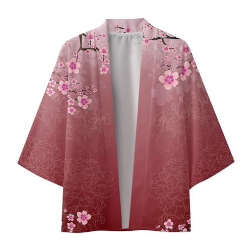 Duohropke Unisex Japan Happi Kimono Haori Jacke Übergangsjacke 3/4 Ärmel Gedruckt Lose Hemd von Duohropke