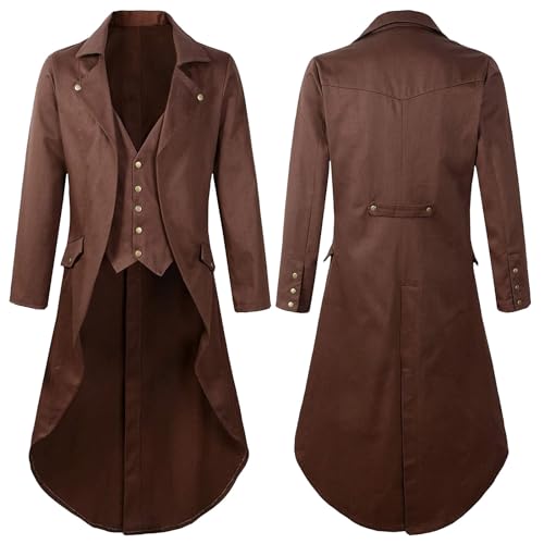 Duohropke Viktorianische Steampunk Jacke für Herren Vintage Gothic Piraten Slim Fit Frack Wikinger Renaissance Karneval Halloween Weihnachten Uniform Kostüm von Duohropke