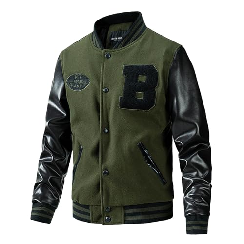 Duohropke Warm Zweifarbig Bomberjacke Herren Winter College Jacke Herren Football College Jacke Herren Oldschool College Jacke Herren College Jacke Herren Lederärmel Kunstleder Bomberjacke von Duohropke