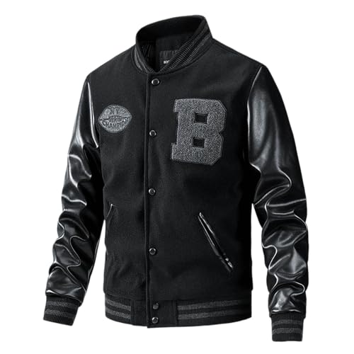 Duohropke Warm Zweifarbig Bomberjacke Herren Winter College Jacke Herren Football College Jacke Herren Oldschool College Jacke Herren College Jacke Herren Lederärmel Kunstleder Bomberjacke von Duohropke