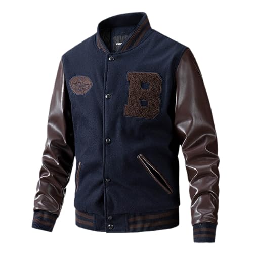 Duohropke Warm Zweifarbig Bomberjacke Herren Winter College Jacke Herren Football College Jacke Herren Oldschool College Jacke Herren College Jacke Herren Lederärmel Kunstleder Bomberjacke von Duohropke