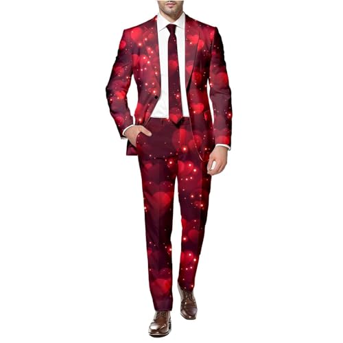 Duohropke Weihnachten Anzug Herren, Herren Anzug Valentinstag Herzen Drucken Anzug Herren Anzüge Khaki Schwarz Rot Smoking Herrenanzug Modern Fit Weihnachten Party Suits Weihnachtsanzug 2-Teilig Set von Duohropke