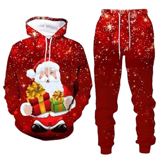 Duohropke Weihnachten Jogginganzug Herren Trainingsanzug Warm Sportanzug Weihnachtsmotiv Druck Pullover Sweatshirt + Sporthose Sets Fleece-Innenseite Freizeitanzug Hausanzug Weihnachts Kostüm von Duohropke