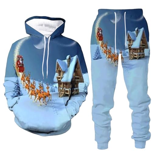 Duohropke Weihnachten Jogginganzug Herren Trainingsanzug Warm Sportanzug Weihnachtsmotiv Druck Pullover Sweatshirt + Sporthose Sets Fleece-Innenseite Freizeitanzug Hausanzug Weihnachts Kostüm von Duohropke