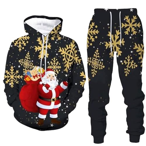 Duohropke Weihnachten Jogginganzug Herren Trainingsanzug Warm Sportanzug Weihnachtsmotiv Druck Pullover Sweatshirt + Sporthose Sets Fleece-Innenseite Freizeitanzug Hausanzug Weihnachts Kostüm von Duohropke