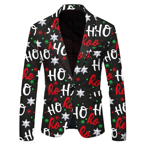 Duohropke Weihnachten Sakko Herren Anzugjacke Weihnachten Santa Lustig Anzug Männer Herbst Winter Freizeitjacke Knopf Slim Fit Anzugjacke Party Revers Sakko Blazer von Duohropke