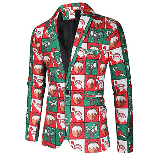 Duohropke Weihnachten Sakko Herren Anzugjacke Weihnachtsdruck Knopf Revers Sakko Blazer Slim Fit Jacke Christmas Santa Männer Herbst Winter Freizeitjacke Party Mantel von Duohropke