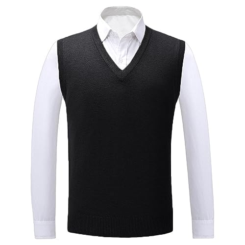Duohropke West Herren Pullunder V-Ausschnitt Regular Fit Strickweste Ärmellose Winter Pulloverweste für Männer Business von Duohropke