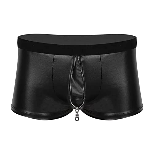 Duohropke Wetlook Männer Sexy Unterwäsche mit Reißverschluss Herren Lack Unterhosen Sexy Erotisch Wäsche Reizunterwäsche Latex Lack Optik Herrentanga Boxershorts Tanga Party Clubwear von Duohropke