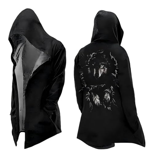 Duohropke Wikinger Kapuzenpulli Herren Mittellang Frühling Herbst Strickjacke Cosplay Kostüm Mit Kapuze 3D Gedruckt Cooler Mantel Biker Jacke Sweatshirt Sweatjacke Freizeitjacke Motorradjacke von Duohropke