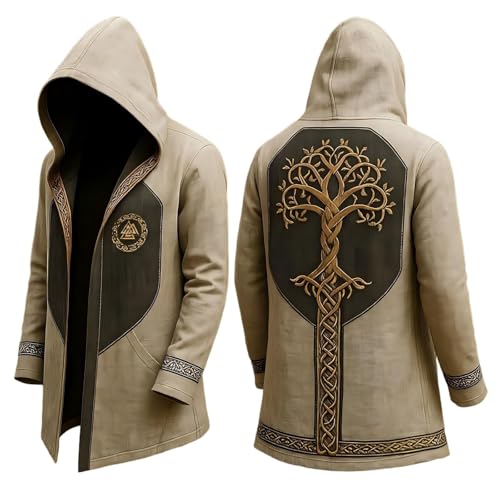 Duohropke Wikinger Kapuzenpulli Herren Mittellang Frühling Herbst Strickjacke Cosplay Kostüm Mit Kapuze 3D Gedruckt Cooler Mantel Biker Jacke Sweatshirt Sweatjacke Freizeitjacke Motorradjacke von Duohropke