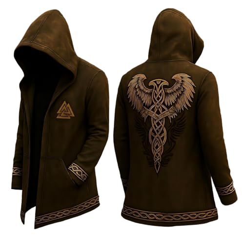 Duohropke Wikinger Kapuzenpulli Herren Mittellang Frühling Herbst Strickjacke Cosplay Kostüm Mit Kapuze 3D Gedruckt Cooler Mantel Biker Jacke Sweatshirt Sweatjacke Freizeitjacke Motorradjacke von Duohropke